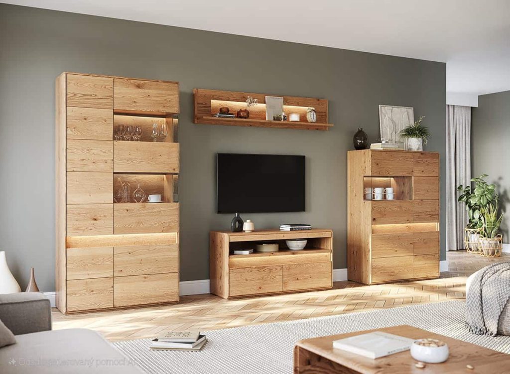 Dubová obývací stěna STRONGEST I – 329/207/44cm (š/v/h)