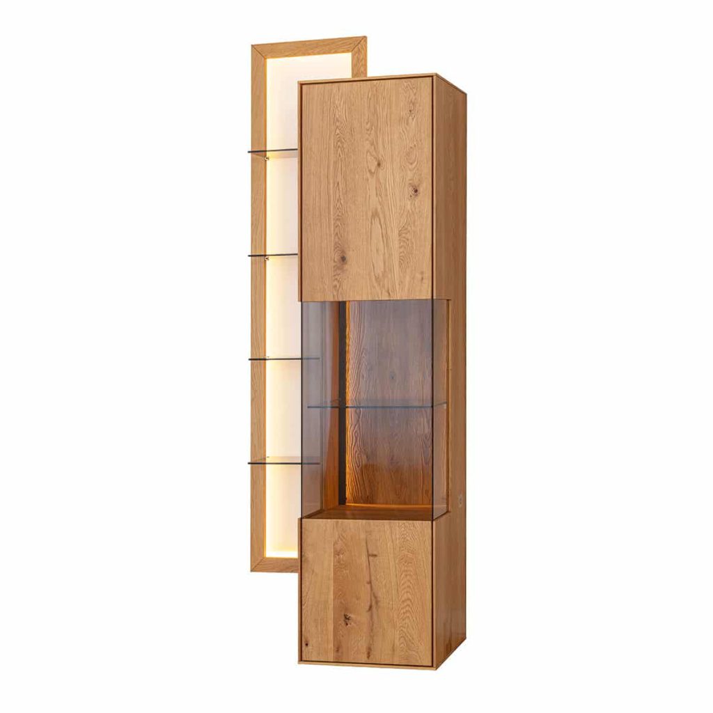 Dubová vitrína s regálkem ESSENCE nr.03 – 73/175/37 (š/v/h)