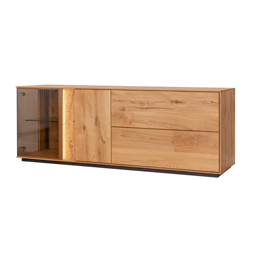 Dubový prosklený TV stolek / TV komoda ESSENCE nr.08 – 165/60/43 ( š/v/h)