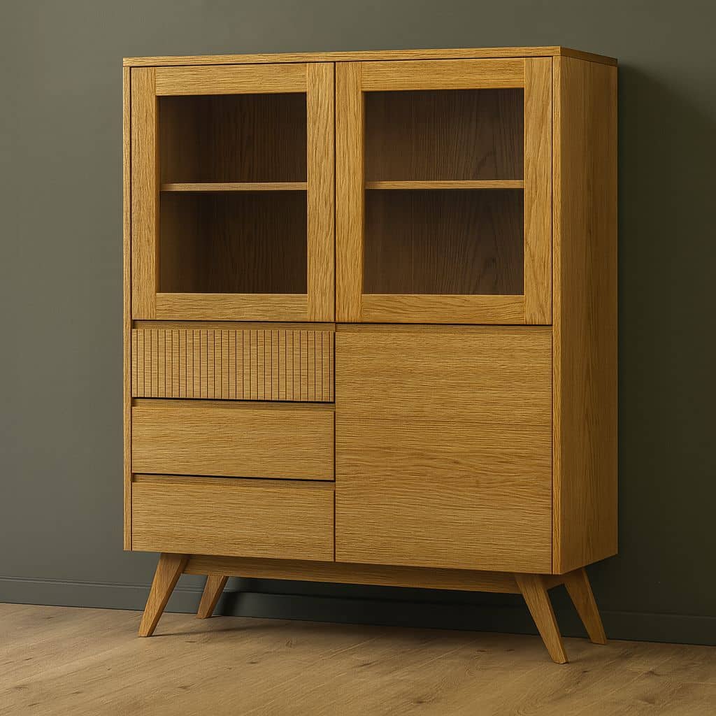 JK-VI503 Dubová vitrína 60´s Collection – 120/140/43cm (š/v/h)