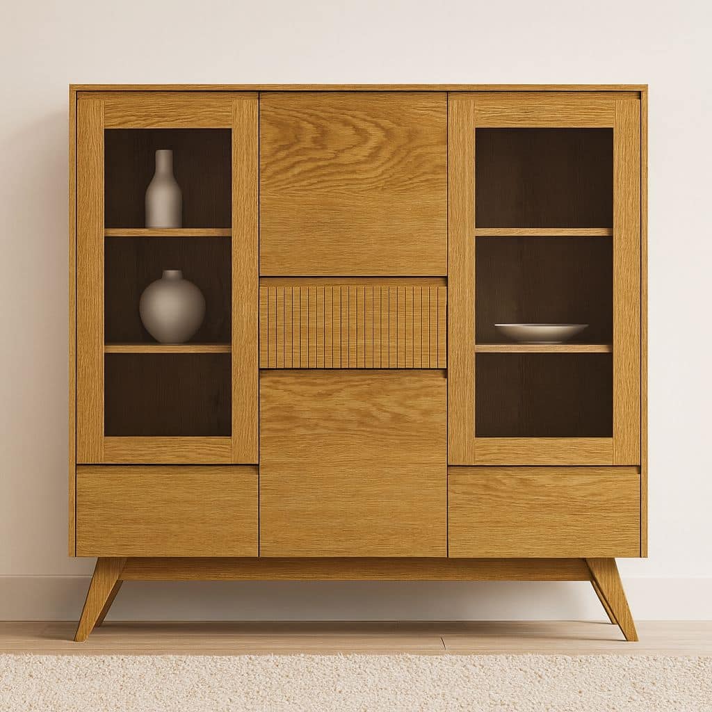 JK-VI509 Dubová vitrína 60´s Collection – 150/140/43cm (š/v/h)