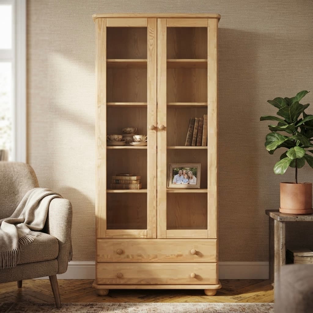 Vitrína Country W02 – masiv borovice – 85/190/42 cm (š/v/h)